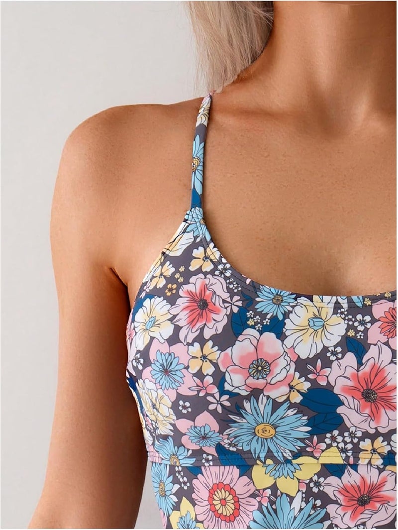 MakeMeChic Women's Floral Tankini Swimsuit Ruffle Hem High Waisted Tummy Control Swimwear - Image 4